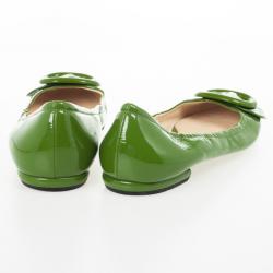 Pre Owned Prada Green Patent Leather Buckle Ballet Flats Size 39