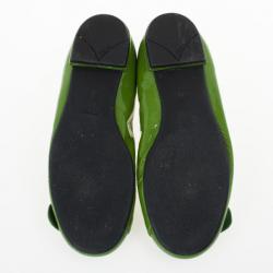 Pre Owned Prada Green Patent Leather Buckle Ballet Flats Size 39