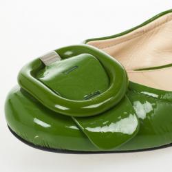 Pre Owned Prada Green Patent Leather Buckle Ballet Flats Size 39