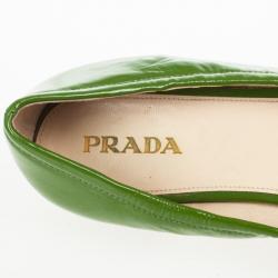 Pre Owned Prada Green Patent Leather Buckle Ballet Flats Size 39