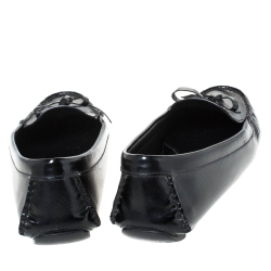 Pre Owned Prada Black Patent Leather Bow Slip On Loafers Size 38