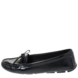 Pre Owned Prada Black Patent Leather Bow Slip On Loafers Size 38