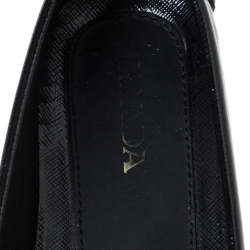 Pre Owned Prada Black Patent Leather Bow Slip On Loafers Size 38
