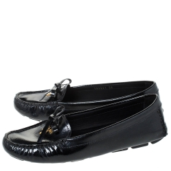 Pre Owned Prada Black Patent Leather Bow Slip On Loafers Size 38
