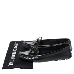 Pre Owned Prada Black Patent Leather Bow Slip On Loafers Size 38
