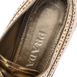 Pre Owned Prada Metallic Gold Brogue Leather Wave Wingtip Platform Derby Sneakers Size 37.5