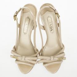 Pre Owned Prada Cream Patent Bow Platform Multi Strap Sandals Size 36.5