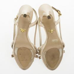 Pre Owned Prada Cream Patent Bow Platform Multi Strap Sandals Size 36.5