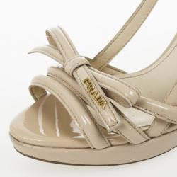 Pre Owned Prada Cream Patent Bow Platform Multi Strap Sandals Size 36.5