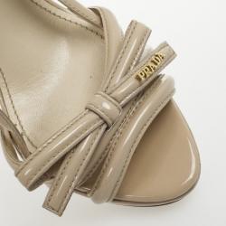 Pre Owned Prada Cream Patent Bow Platform Multi Strap Sandals Size 36.5