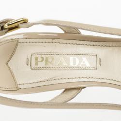 Pre Owned Prada Cream Patent Bow Platform Multi Strap Sandals Size 36.5