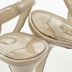 Pre Owned Prada Cream Patent Bow Platform Multi Strap Sandals Size 36.5