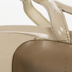 Pre Owned Prada Cream Patent Bow Platform Multi Strap Sandals Size 36.5