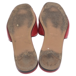 Pre Owned Prada Red Patent Saffiano Leather Logo Embellished Flat Slides Size 36
