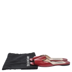 Pre Owned Prada Red Patent Saffiano Leather Logo Embellished Flat Slides Size 36