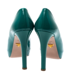 Pre Owned Prada Teal Green Patent Leather Peep Toe Platform Pumps Size 40