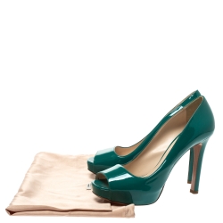 Pre Owned Prada Teal Green Patent Leather Peep Toe Platform Pumps Size 40
