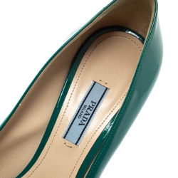 Pre Owned Prada Teal Green Patent Leather Peep Toe Platform Pumps Size 40