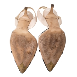 Pre Owned Prada Beige/Black Leather Slingback Pointed Toe Sandals Size 40