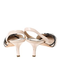 Pre Owned Prada Beige/Black Leather Slingback Pointed Toe Sandals Size 40