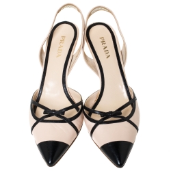 Pre Owned Prada Beige/Black Leather Slingback Pointed Toe Sandals Size 40