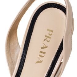 Pre Owned Prada Beige/Black Leather Slingback Pointed Toe Sandals Size 40