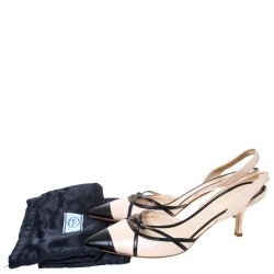 Pre Owned Prada Beige/Black Leather Slingback Pointed Toe Sandals Size 40