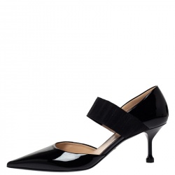 Pre Owned Prada Black Patent Leather And Elastic Mary Jane D'orsay Pumps Size 40