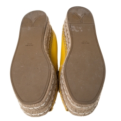 Pre Owned Prada Yellow Leather Crystal Embellished Peep Toe Platform Flat Espadrilles Size 40