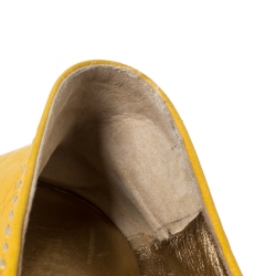 Pre Owned Prada Yellow Leather Crystal Embellished Peep Toe Platform Flat Espadrilles Size 40