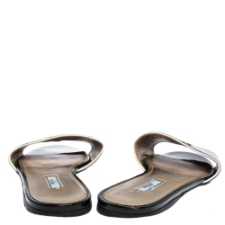 Pre Owned Prada Black Patent Leather Flat Slides Size 39