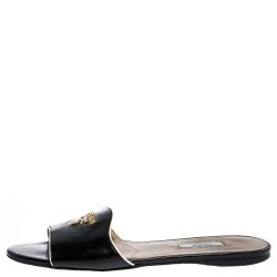 Pre Owned Prada Black Patent Leather Flat Slides Size 39
