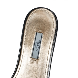 Pre Owned Prada Black Patent Leather Flat Slides Size 39