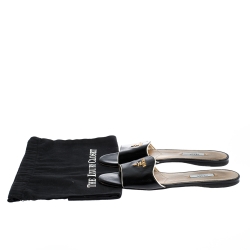 Pre Owned Prada Black Patent Leather Flat Slides Size 39