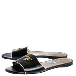 Pre Owned Prada Black Patent Leather Flat Slides Size 39