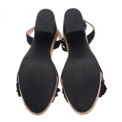 Prada Black Suede Flower Ankle Strap Sandals Size 39.5
