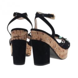 Prada Black Suede Flower Ankle Strap Sandals Size 39.5
