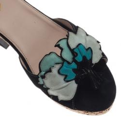 Prada Black Suede Flower Ankle Strap Sandals Size 39.5