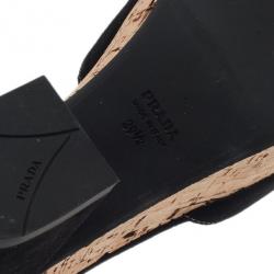 Prada Black Suede Flower Ankle Strap Sandals Size 39.5