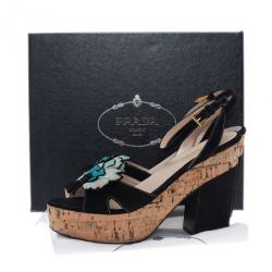 Prada Black Suede Flower Ankle Strap Sandals Size 39.5