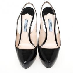 مملوكة مسبقًا Prada Black Patent Leather Platform Slingback Sandals Size 37.5