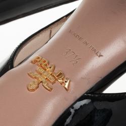 مملوكة مسبقًا Prada Black Patent Leather Platform Slingback Sandals Size 37.5