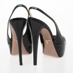 مملوكة مسبقًا Prada Black Patent Leather Platform Slingback Sandals Size 37.5