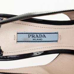 مملوكة مسبقًا Prada Black Patent Leather Platform Slingback Sandals Size 37.5