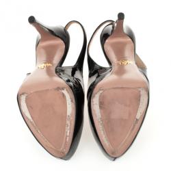 مملوكة مسبقًا Prada Black Patent Leather Platform Slingback Sandals Size 37.5