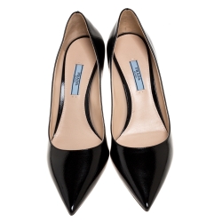 Pre Owned Prada Black Saffiano Patent Leather Pointed Toe Pumps Size 40