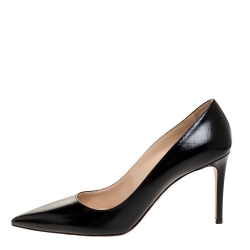 Pre Owned Prada Black Saffiano Patent Leather Pointed Toe Pumps Size 40