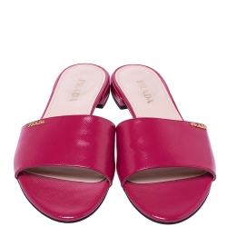 Pre Owned Prada Fuschia Pink Patent Leather Flat Slides Size 39