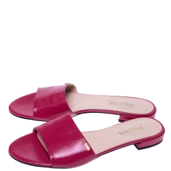 Pre Owned Prada Fuschia Pink Patent Leather Flat Slides Size 39
