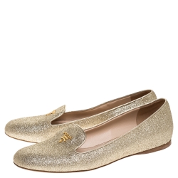 Pre Owned Prada Gold Glitter Smoking Slippers Size 38